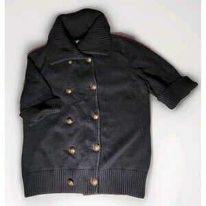 Ralph Lauren LRL Double Breasted Cardigan Sweater Women L Black Crest Preppy